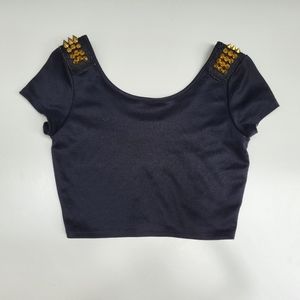 Spiked Shoulder Crop Top Charlotte Russe black Size large